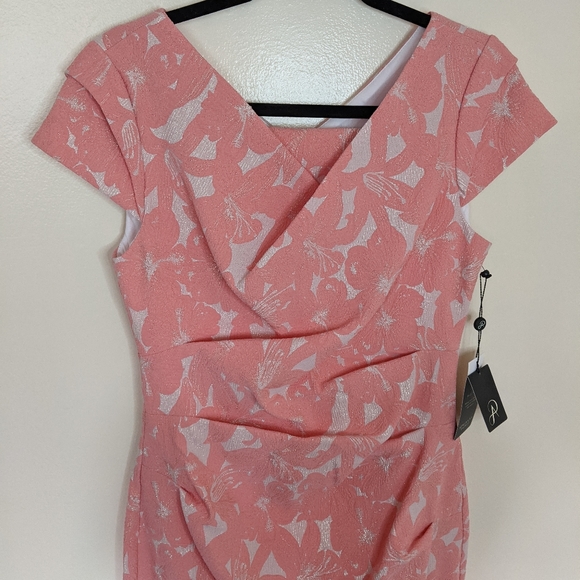 Adrianna Papell Size 8 Hibiscus Jacquard Draped Dress - Picture 6 of 10